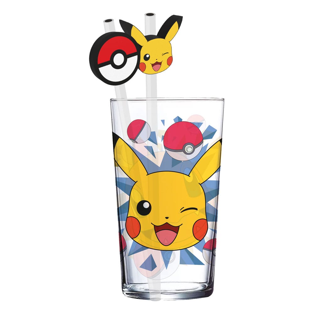 Pokémon - Glass Tumbler with Straws Pikachu (485ml)