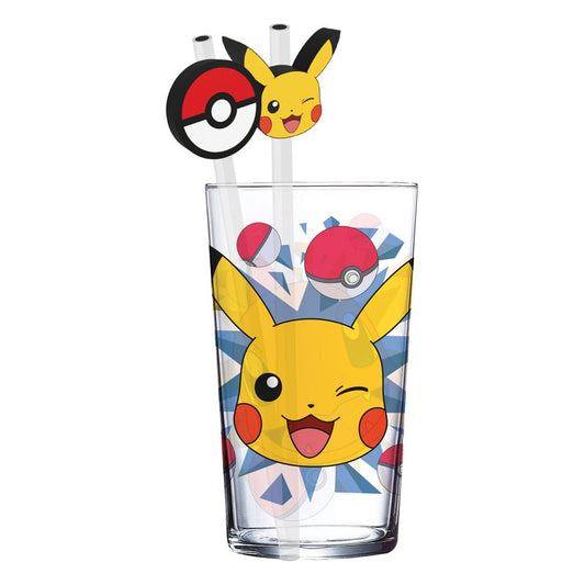 Pokémon - Glass Tumbler with Straws Pikachu (485ml)